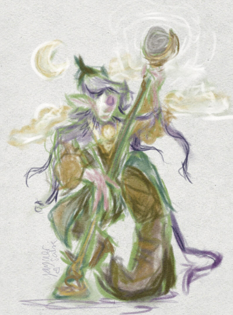 Elowyn de Vries - full body sketch with a (very very very) simple background based on the outfit; wide shading pencil brush; a surprise bingo prize (2025)