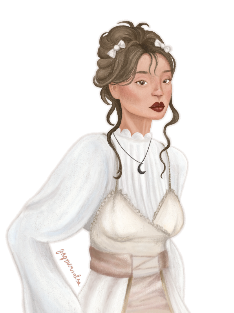 Gigi - half body, full colour; sketchbook brushes (2024)